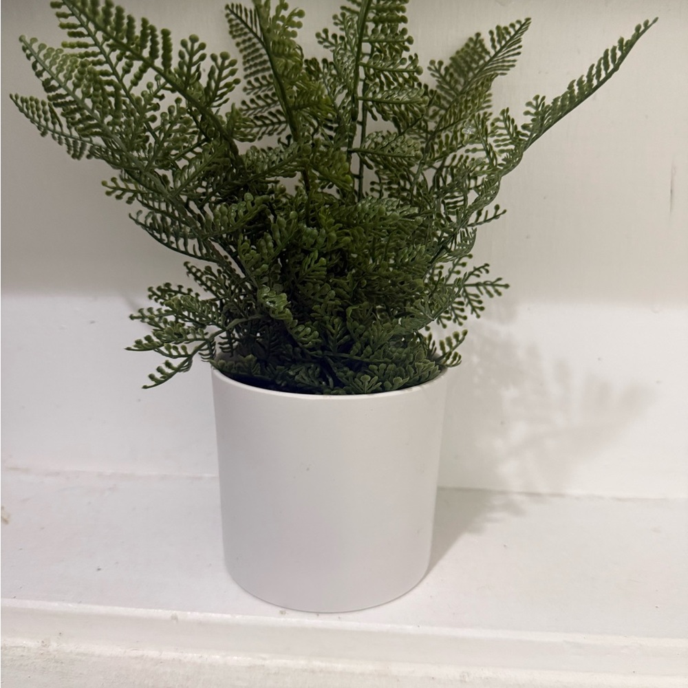 White Ceramic Pot with Lush Green Faux Fern Accent